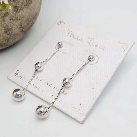 Mia Fiore Italy Graduating Ball Drop 925 Sterling Silver Stud Earrings - Picture 1 of 4